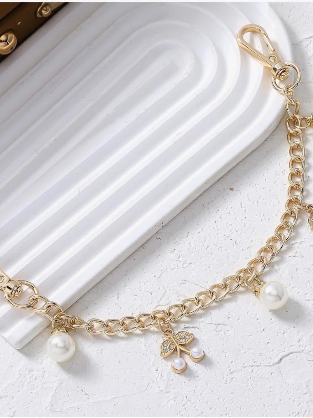 White Cherry Pearl Bag Key Chain Extender